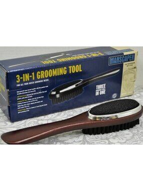 Manscaper 3-In-1 Grooming Tool Stiff Bristle Brush Cushioned De-Linter Shoe Horn